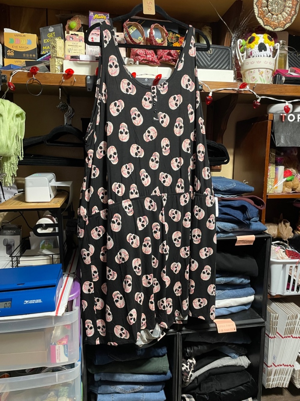 #495 torrid super soft Black Sleeveless Romper with Pink Skull Print